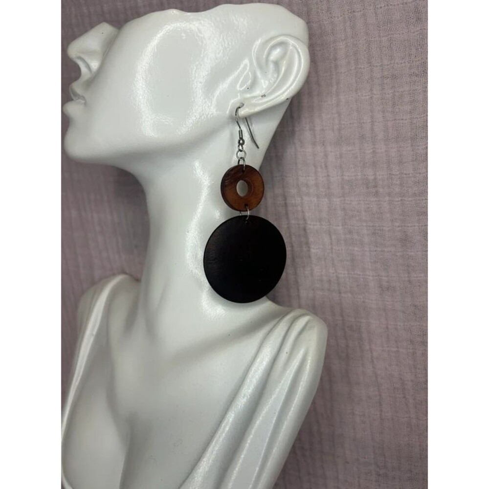 Retro 90s Earthy Natural Wood Statement Earrings